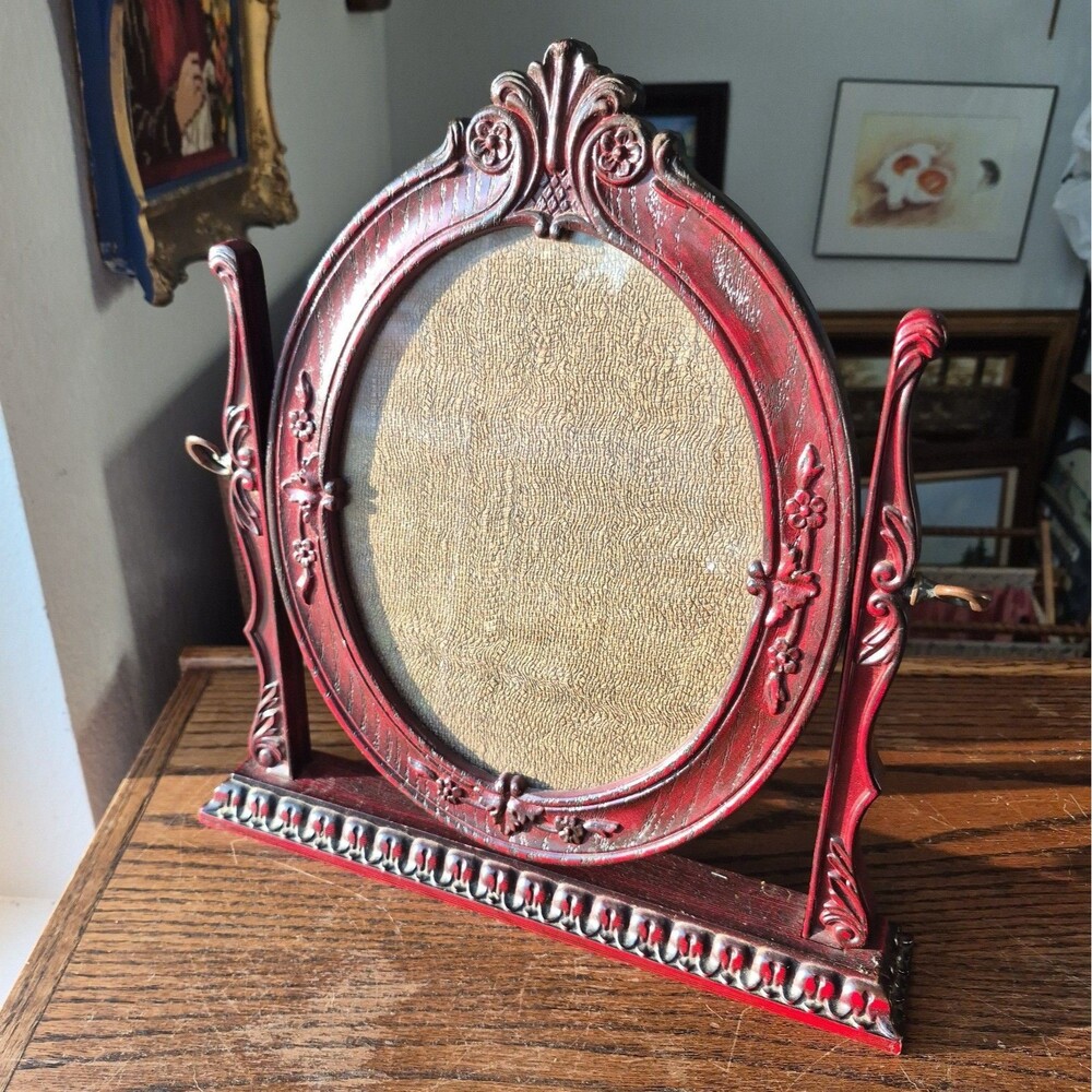 Vtg Victorian Style Swivel Picture Frame Ornate Faux Wood Tabletop Decor 14"
